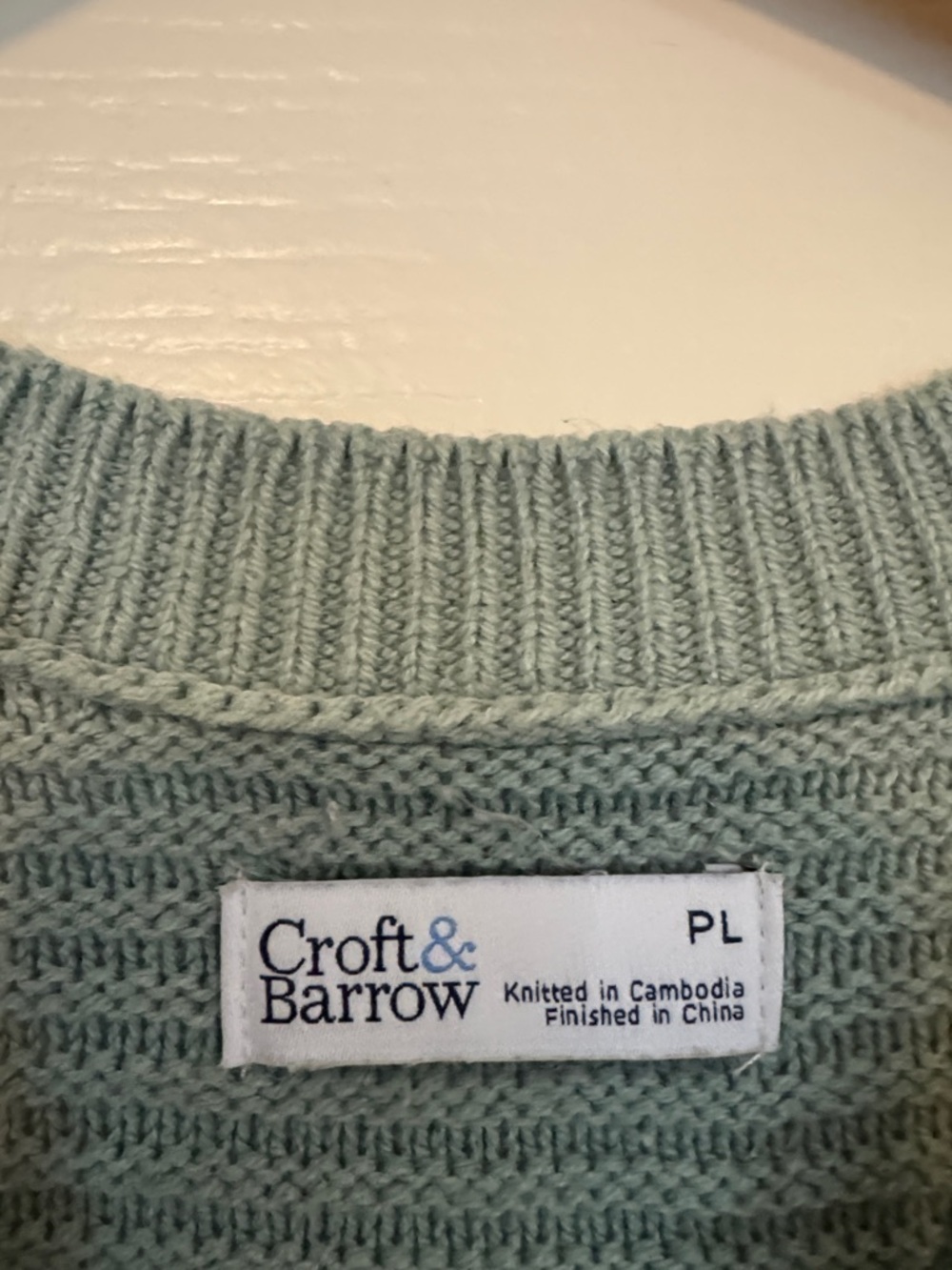 croft & barrow Sage Green Crewneck Sweater with Crochet Yoke and Sleeves - Picture 2 of 6